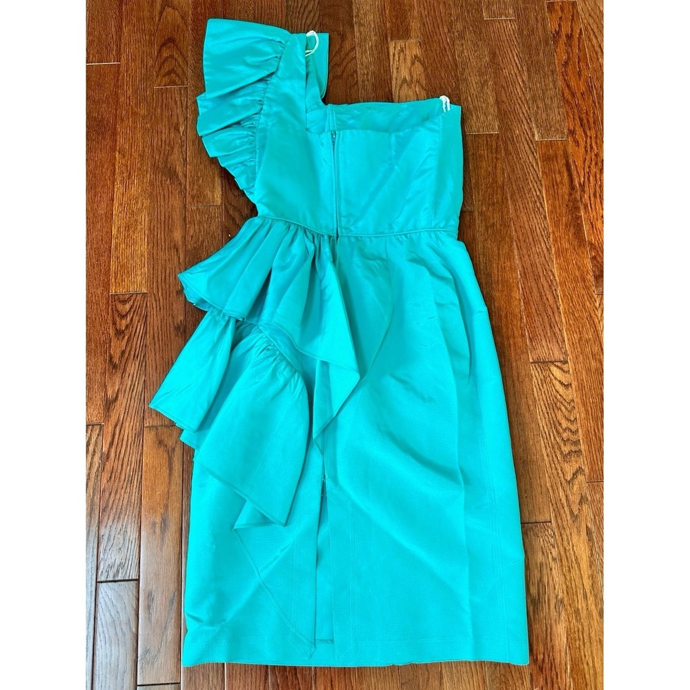 USA Vintage Y2K 2000s Climax Karen Okada One Shoulder Blue Cocktail Mini Dress - Picture 5 of 8